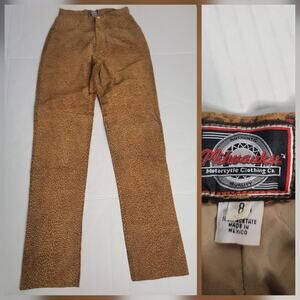 Milwaukee Leopard Print 100% Leather Pants Women Size 8 Straight Leg High Rise
